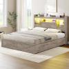 image:imageVIAGDO Farmhouse Full Size Bed Frame with FlipDown Bookcase Storage Headboard and 4 Drawers Rustic Wood Platform Bed Frame Full Size with Charging Station and LED Lights No Box Spring Needed WhiteGrey
