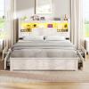 image:imageVIAGDO Farmhouse Full Size Bed Frame with FlipDown Bookcase Storage Headboard and 4 Drawers Rustic Wood Platform Bed Frame Full Size with Charging Station and LED Lights No Box Spring Needed WhiteWhite