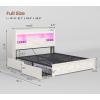 image:imageVIAGDO Farmhouse Full Size Bed Frame with FlipDown Bookcase Storage Headboard and 4 Drawers Rustic Wood Platform Bed Frame Full Size with Charging Station and LED Lights No Box Spring Needed WhiteWhite
