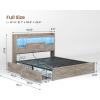 image:imageVIAGDO Farmhouse Full Size Bed Frame with FlipDown Bookcase Storage Headboard and 4 Drawers Rustic Wood Platform Bed Frame Full Size with Charging Station and LED Lights No Box Spring Needed WhiteGrey