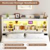 image:imageVIAGDO Farmhouse Full Size Bed Frame with FlipDown Bookcase Storage Headboard and 4 Drawers Rustic Wood Platform Bed Frame Full Size with Charging Station and LED Lights No Box Spring Needed WhiteWhite