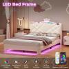 image:imageVIAGDO Full Size Bed Frame with LED and Charging StationStorage Headboard amp 2 Storage DrawersPrincess Upholstered Bed with Crystal Button amp CrownVelvet Platform Bed for GirlsPinkWhite