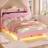 image:imageVIAGDO Full Size Bed Frame with LED and Charging StationStorage Headboard amp 2 Storage DrawersPrincess Upholstered Bed with Crystal Button amp CrownVelvet Platform Bed for GirlsPinkPink