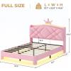 image:imageVIAGDO Full Size Bed Frame with LED and Charging StationStorage Headboard amp 2 Storage DrawersPrincess Upholstered Bed with Crystal Button amp CrownVelvet Platform Bed for GirlsPinkPink