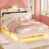image:imageVIAGDO Full Size Bed Frame with LED and Charging StationStorage Headboard amp 2 Storage DrawersPrincess Upholstered Bed with Crystal Button amp CrownVelvet Platform Bed for GirlsPinkWhite
