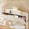image:imageVIAGDO Full Size Bed Frame with LED and Charging StationStorage Headboard amp 2 Storage DrawersPrincess Upholstered Bed with Crystal Button amp CrownVelvet Platform Bed for GirlsPinkWhite