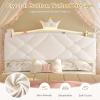 image:imageVIAGDO Full Size Bed Frame with LED and Charging StationStorage Headboard amp 2 Storage DrawersPrincess Upholstered Bed with Crystal Button amp CrownVelvet Platform Bed for GirlsPinkWhite