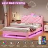 image:imageVIAGDO Full Size Bed Frame with LED and Charging StationStorage Headboard amp 2 Storage DrawersPrincess Upholstered Bed with Crystal Button amp CrownVelvet Platform Bed for GirlsPinkPink