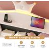 image:imageVIAGDO Full Size Bed Frame with LED and Charging StationStorage Headboard amp 2 Storage DrawersPrincess Upholstered Bed with Crystal Button amp CrownVelvet Platform Bed for GirlsPinkWhite