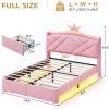 image:imageVIAGDO Full Size Bed Frame with LED and Charging StationStorage Headboard amp 2 Storage DrawersPrincess Upholstered Bed with Crystal Button amp CrownVelvet Platform Bed for GirlsPinkPink
