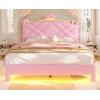 image:imageVIAGDO Full Size Bed Frame with LED and Charging StationStorage Headboard amp 2 Storage DrawersPrincess Upholstered Bed with Crystal Button amp CrownVelvet Platform Bed for GirlsPinkPink