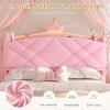 image:imageVIAGDO Full Size Bed Frame with LED and Charging StationStorage Headboard amp 2 Storage DrawersPrincess Upholstered Bed with Crystal Button amp CrownVelvet Platform Bed for GirlsPinkPink