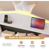 image:imageVIAGDO Full Size Bed Frame with LED and Charging StationStorage Headboard amp 2 Storage DrawersPrincess Upholstered Bed with Crystal Button amp CrownVelvet Platform Bed for GirlsPinkWhite