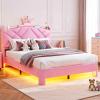 image:imageVIAGDO Full Size Bed Frame with LED and Charging StationStorage Headboard amp 2 Storage DrawersPrincess Upholstered Bed with Crystal Button amp CrownVelvet Platform Bed for GirlsPinkPink
