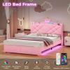 image:imageVIAGDO Full Size Bed Frame with LED and Charging StationStorage Headboard amp 2 Storage DrawersPrincess Upholstered Bed with Crystal Button amp CrownVelvet Platform Bed for GirlsPinkPink