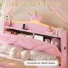 image:imageVIAGDO Full Size Bed Frame with LED and Charging StationStorage Headboard amp 2 Storage DrawersPrincess Upholstered Bed with Crystal Button amp CrownVelvet Platform Bed for GirlsPinkPink