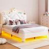 image:imageVIAGDO Full Size Bed Frame with LED and Charging StationStorage Headboard amp 2 Storage DrawersPrincess Upholstered Bed with Crystal Button amp CrownVelvet Platform Bed for GirlsPinkWhite