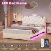 image:imageVIAGDO Full Size Bed Frame with LED and Charging StationStorage Headboard amp 2 Storage DrawersPrincess Upholstered Bed with Crystal Button amp CrownVelvet Platform Bed for GirlsPinkWhite