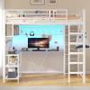 image:imageVIAGDO Full Size Loft Bed with LShaped Desk 5 Storage Drawers Charging Station and LED Lights Metal Loft Bed with Open Shelves Clothes Hanging Rail Safety GuardrailampLadder SpaceSaving WhiteWhite
