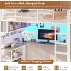 image:imageVIAGDO Full Size Loft Bed with LShaped Desk 5 Storage Drawers Charging Station and LED Lights Metal Loft Bed with Open Shelves Clothes Hanging Rail Safety GuardrailampLadder SpaceSaving WhiteWhite