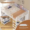 image:imageVIAGDO Full Size Loft Bed with LShaped Desk 5 Storage Drawers Charging Station and LED Lights Metal Loft Bed with Open Shelves Clothes Hanging Rail Safety GuardrailampLadder SpaceSaving WhiteWhite