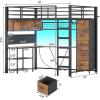 image:imageVIAGDO Full Size Loft Bed with LShaped Desk 5 Storage Drawers Charging Station and LED Lights Metal Loft Bed with Open Shelves Clothes Hanging Rail Safety GuardrailampLadder SpaceSaving WhiteBlack