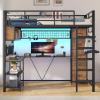 image:imageVIAGDO Full Size Loft Bed with LShaped Desk 5 Storage Drawers Charging Station and LED Lights Metal Loft Bed with Open Shelves Clothes Hanging Rail Safety GuardrailampLadder SpaceSaving WhiteBlack