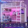 image:imageVIAGDO Full Size Loft Bed with LShaped Desk 5 Storage Drawers Charging Station and LED Lights Metal Loft Bed with Open Shelves Clothes Hanging Rail Safety GuardrailampLadder SpaceSaving WhiteWhite