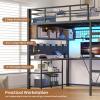 image:imageVIAGDO Full Size Loft Bed with LShaped Desk 5 Storage Drawers Charging Station and LED Lights Metal Loft Bed with Open Shelves Clothes Hanging Rail Safety GuardrailampLadder SpaceSaving WhiteBlack