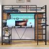 image:imageVIAGDO Loft Bed Full Size with LShaped Desk 5 Storage Drawers Charging Station and LED Lights Metal Loft Bed with Open Shelves Clothes Hanging Rail Safety GuardrailampLadder SpaceSaving WhiteBlack