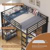 image:imageVIAGDO Loft Bed Full Size with LShaped Desk 5 Storage Drawers Charging Station and LED Lights Metal Loft Bed with Open Shelves Clothes Hanging Rail Safety GuardrailampLadder SpaceSaving WhiteBlack