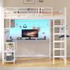 image:imageVIAGDO Loft Bed Full Size with LShaped Desk 5 Storage Drawers Charging Station and LED Lights Metal Loft Bed with Open Shelves Clothes Hanging Rail Safety GuardrailampLadder SpaceSaving WhiteWhite