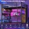 image:imageVIAGDO Loft Bed Full Size with LShaped Desk 5 Storage Drawers Charging Station and LED Lights Metal Loft Bed with Open Shelves Clothes Hanging Rail Safety GuardrailampLadder SpaceSaving WhiteBlack