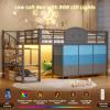 image:imageVIAGDO Low Loft Bed Full Size with 9 Storage Drawers and LED Lights Metal Full Size Loft Bed with Stairway Shelf Storage Low Loft Bed with Safety Guardrail and UnderBed Hideaway for Kids GreyGrey