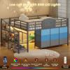 image:imageVIAGDO Low Loft Bed Full Size with 9 Storage Drawers and LED Lights Metal Full Size Loft Bed with Stairway Shelf Storage Low Loft Bed with Safety Guardrail and UnderBed Hideaway for Kids GreyGrey