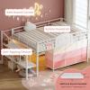 image:imageVIAGDO Low Loft Bed Full Size with 9 Storage Drawers and LED Lights Metal Full Size Loft Bed with Stairway Shelf Storage Low Loft Bed with Safety Guardrail and UnderBed Hideaway for Kids GreyWhite