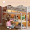 image:imageVIAGDO Low Loft Bed Full Size with 9 Storage Drawers and LED Lights Metal Full Size Loft Bed with Stairway Shelf Storage Low Loft Bed with Safety Guardrail and UnderBed Hideaway for Kids GreyWhite