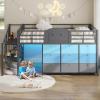 image:imageVIAGDO Low Loft Bed Full Size with 9 Storage Drawers and LED Lights Metal Full Size Loft Bed with Stairway Shelf Storage Low Loft Bed with Safety Guardrail and UnderBed Hideaway for Kids GreyGrey