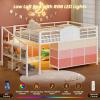 image:imageVIAGDO Low Loft Bed Full Size with 9 Storage Drawers and LED Lights Metal Full Size Loft Bed with Stairway Shelf Storage Low Loft Bed with Safety Guardrail and UnderBed Hideaway for Kids GreyWhite