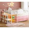 image:imageVIAGDO Low Loft Bed Full Size with 9 Storage Drawers and LED Lights Metal Full Size Loft Bed with Stairway Shelf Storage Low Loft Bed with Safety Guardrail and UnderBed Hideaway for Kids GreyWhite