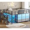 image:imageVIAGDO Low Loft Bed Full Size with 9 Storage Drawers and LED Lights Metal Full Size Loft Bed with Stairway Shelf Storage Low Loft Bed with Safety Guardrail and UnderBed Hideaway for Kids GreyGrey
