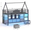 image:imageVIAGDO Low Loft Bed Twin Size with 9 Storage Drawers Bookcase and LED Lights HouseShaped Metal Twin Loft Bed with Step Stool and Safety Guardrail Kids Loft Bed with UnderBed Play Space WhiteGrey