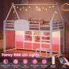 image:imageVIAGDO Low Loft Bed Twin Size with 9 Storage Drawers Bookcase and LED Lights HouseShaped Metal Twin Loft Bed with Step Stool and Safety Guardrail Kids Loft Bed with UnderBed Play Space WhiteWhite