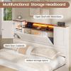image:imageVIAGDO Queen Bed Frame with Headboard and Storage Cabinets Farmhouse Bed Frame Queen Size with Charging Station and LED Lights Wooden Platform Bed Frame with 4 Drawers No Box Spring Needed BrownWhite