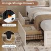 image:imageVIAGDO Queen Bed Frame with Headboard and Storage Cabinets Farmhouse Bed Frame Queen Size with Charging Station and LED Lights Wooden Platform Bed Frame with 4 Drawers No Box Spring Needed BrownWhite