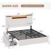 image:imageVIAGDO Queen Bed Frame with Headboard and Storage Cabinets Farmhouse Bed Frame Queen Size with Charging Station and LED Lights Wooden Platform Bed Frame with 4 Drawers No Box Spring Needed BrownWhite