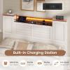 image:imageVIAGDO Queen Bed Frame with Headboard and Storage Cabinets Farmhouse Bed Frame Queen Size with Charging Station and LED Lights Wooden Platform Bed Frame with 4 Drawers No Box Spring Needed BrownWhite