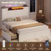 image:imageVIAGDO Queen Bed Frame with Headboard and Storage Cabinets Farmhouse Bed Frame Queen Size with Charging Station and LED Lights Wooden Platform Bed Frame with 4 Drawers No Box Spring Needed BrownWhite