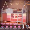 image:imageVIAGDO Twin Size Low Loft Bed with 9 Storage Drawers Bookcase and LED Lights HouseShaped Metal Twin Loft Bed with Step Stool and Safety Guardrail Kids Loft Bed with UnderBed Play Space WhiteWhite
