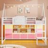 image:imageVIAGDO Twin Size Low Loft Bed with 9 Storage Drawers Bookcase and LED Lights HouseShaped Metal Twin Loft Bed with Step Stool and Safety Guardrail Kids Loft Bed with UnderBed Play Space WhiteWhite